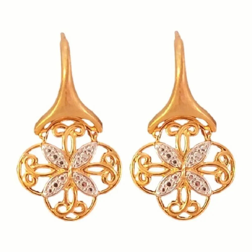 Gold Over Sterling Two Tone Clover Hinge Drop Earrings
